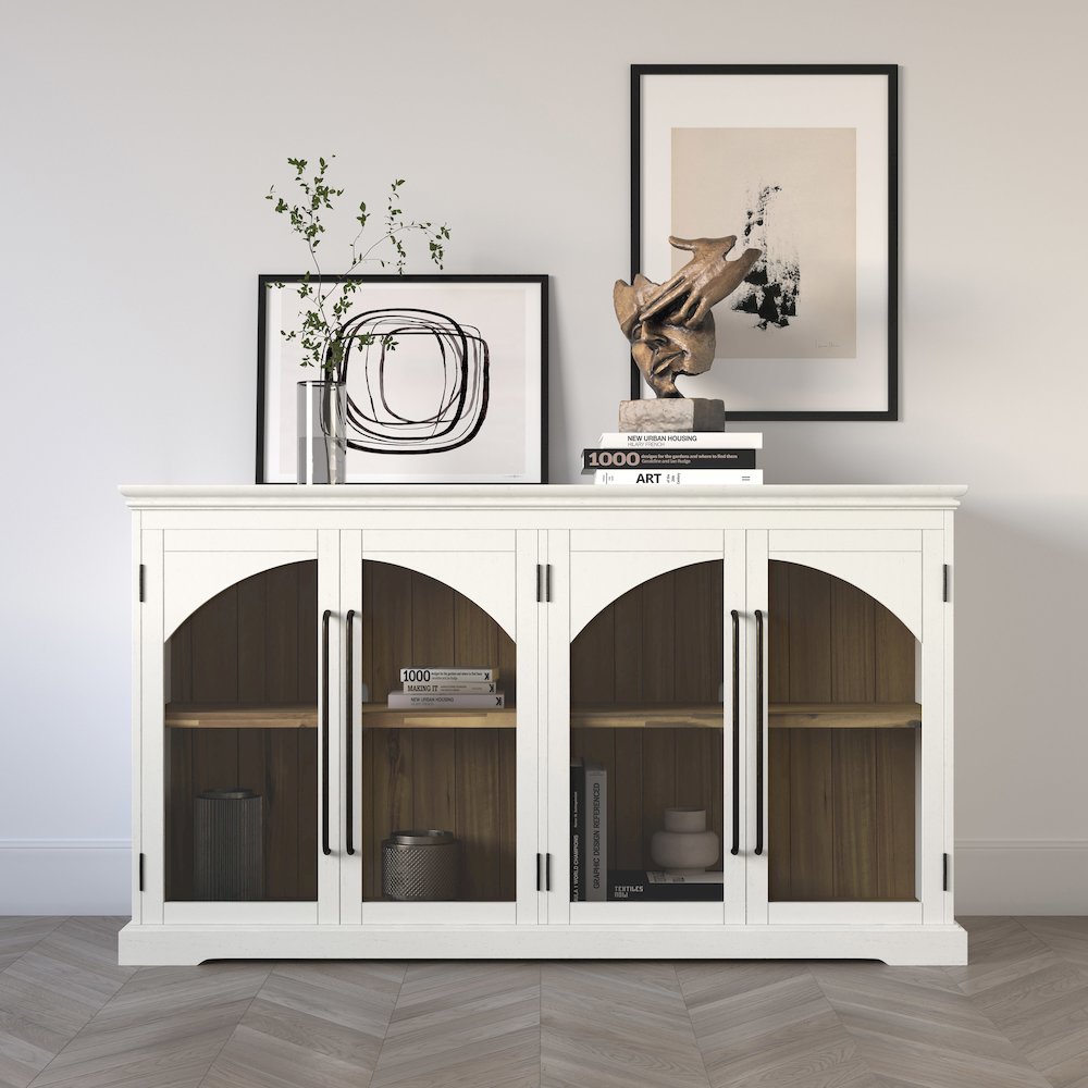 Archdale 65" Gothic Arch Transitional Sideboard Storage Cabinet with Glass Doors. Picture 2