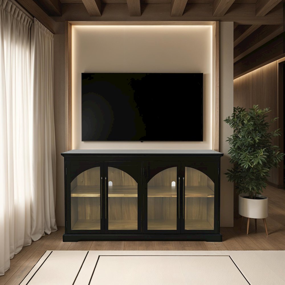 Archdale 65" Gothic Arch Transitional Sideboard Storage Cabinet with Glass Doors. Picture 10