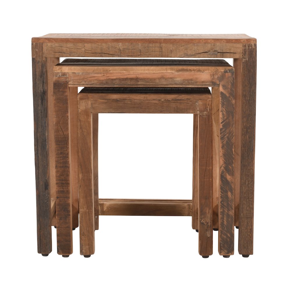 Reclamation Rustic Reclaimed Solid Wood Three-Piece Nesting Tables. Picture 5