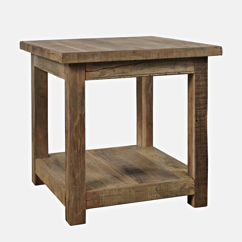 Reclamation Rustic Reclaimed Solid Wood Square End Table with Storage Shelf. Picture 2