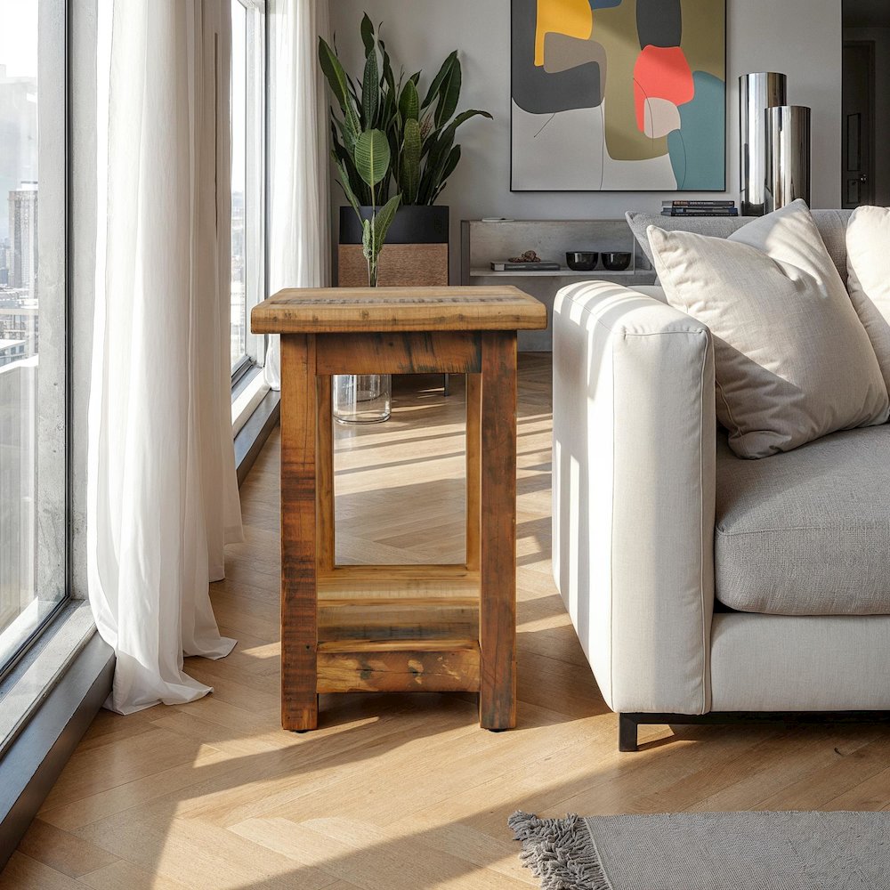 Reclamation Rustic Reclaimed Solid Wood Chairside End Table with Storage Shelf. Picture 7