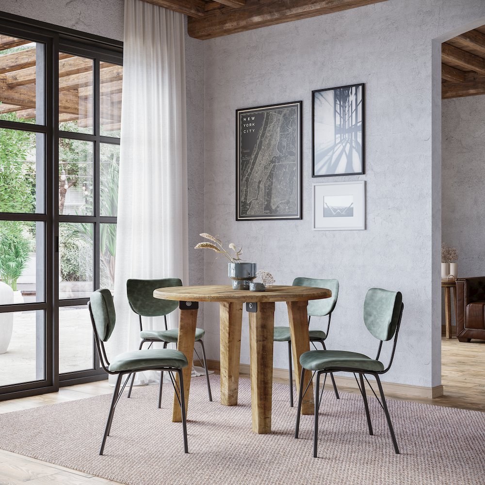 Five Piece Round Rustic Reclaimed Solid Wood Round Dining Set. Picture 10