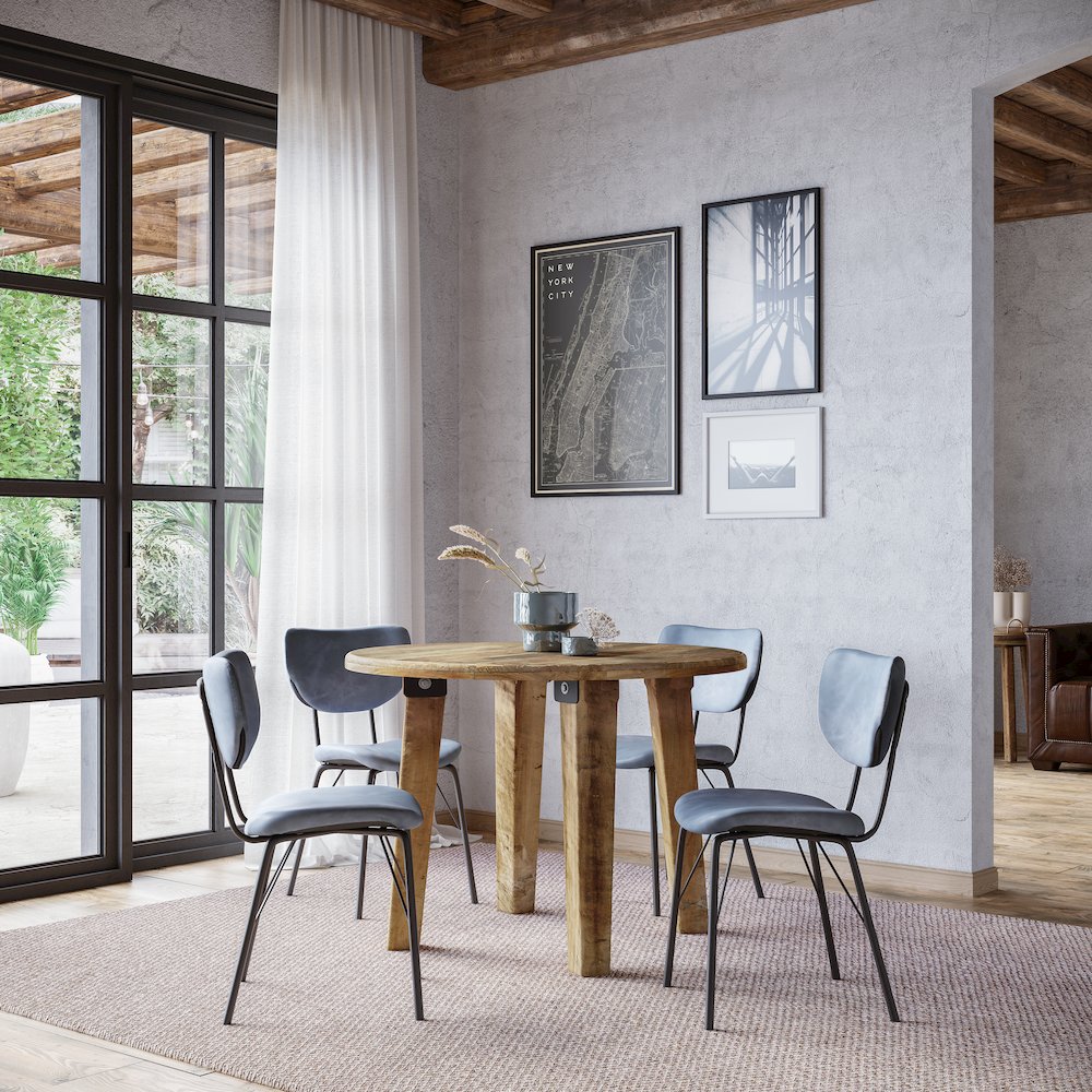Five Piece Round Rustic Reclaimed Solid Wood Round Dining Set. Picture 2