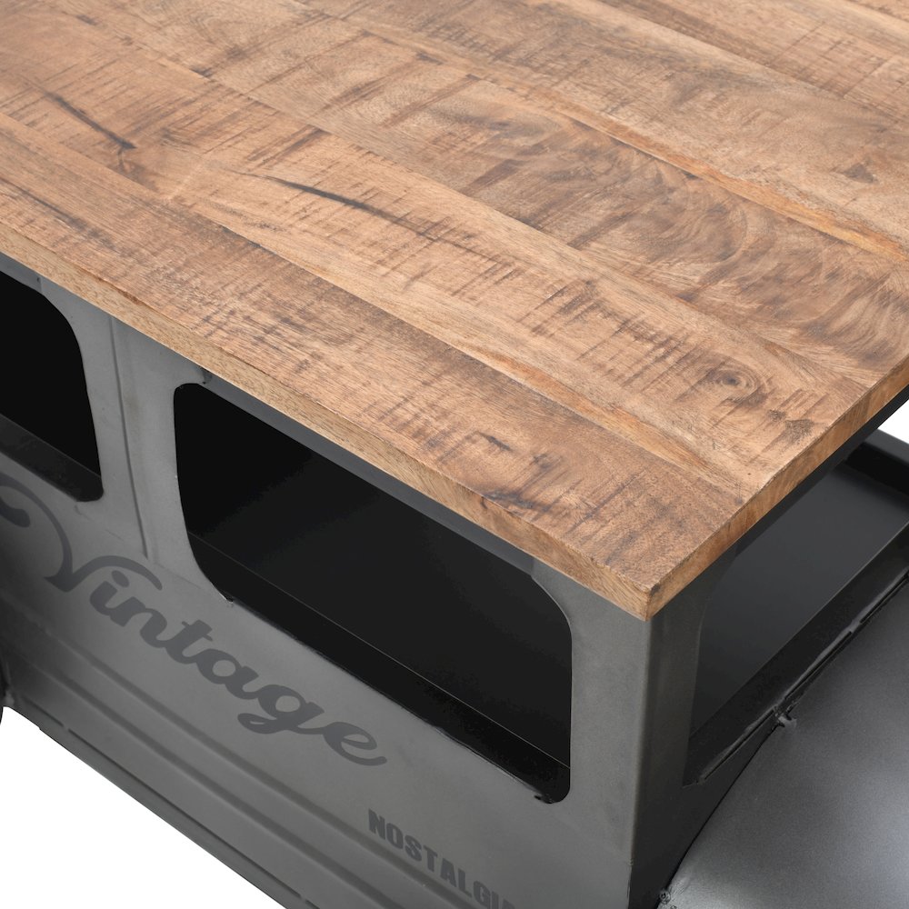Roadie 41" Vintage Truck Solid Wood and Metal Unique Coffee Table with Storage. Picture 3