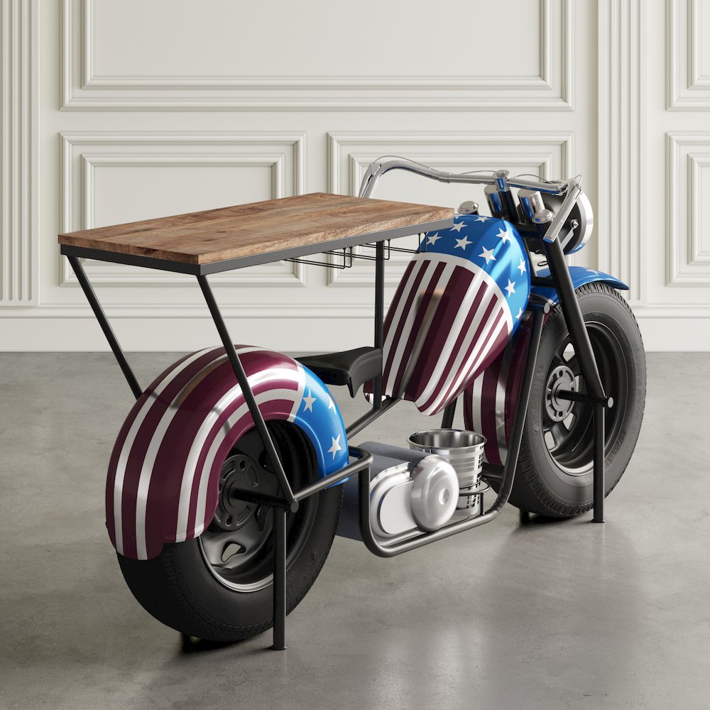 70" Patriotic American Flag Motorcycle Bar Console Table. Picture 15