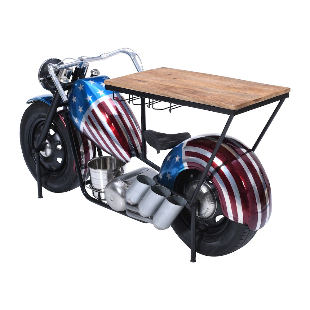 70" Patriotic American Flag Motorcycle Bar Console Table. Picture 1