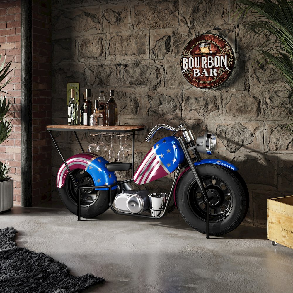 70" Patriotic American Flag Motorcycle Bar Console Table. Picture 12