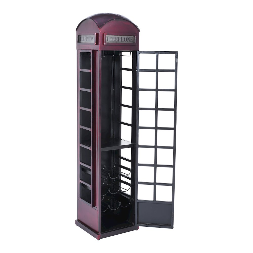 Telly Vintage Telephone Booth Lounge Bar Cabinet with Wine Rack and Storage. Picture 6