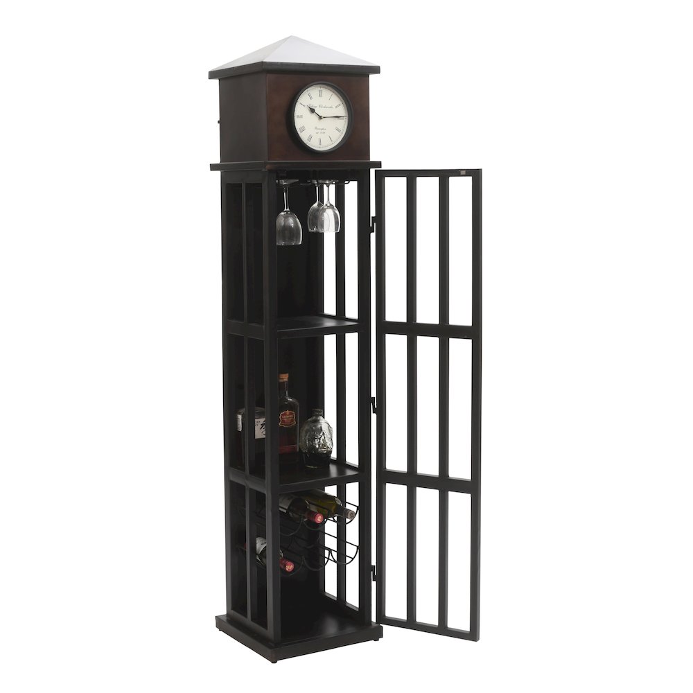 Watchtower Vintage Clock Lounge Bar Cabinet with Wine Rack and Storage. Picture 6