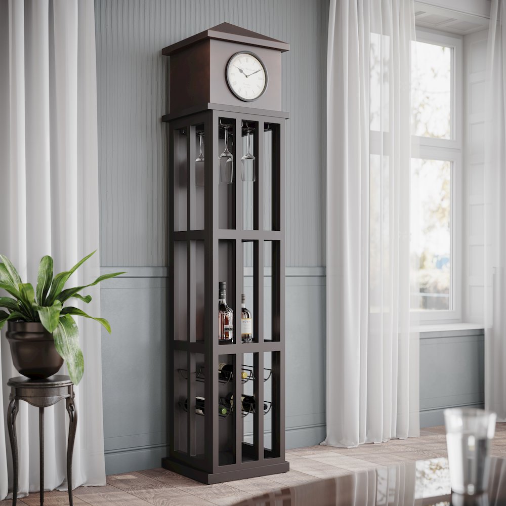 Watchtower Vintage Clock Lounge Bar Cabinet with Wine Rack and Storage. Picture 9