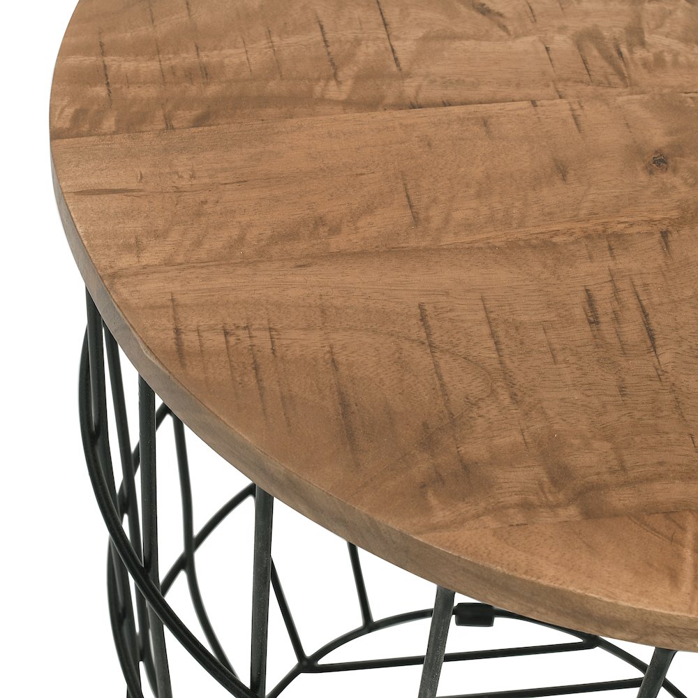 Global Archive Nested Storage Solid Wood and Metal Basket End Tables (Set of 2). Picture 3