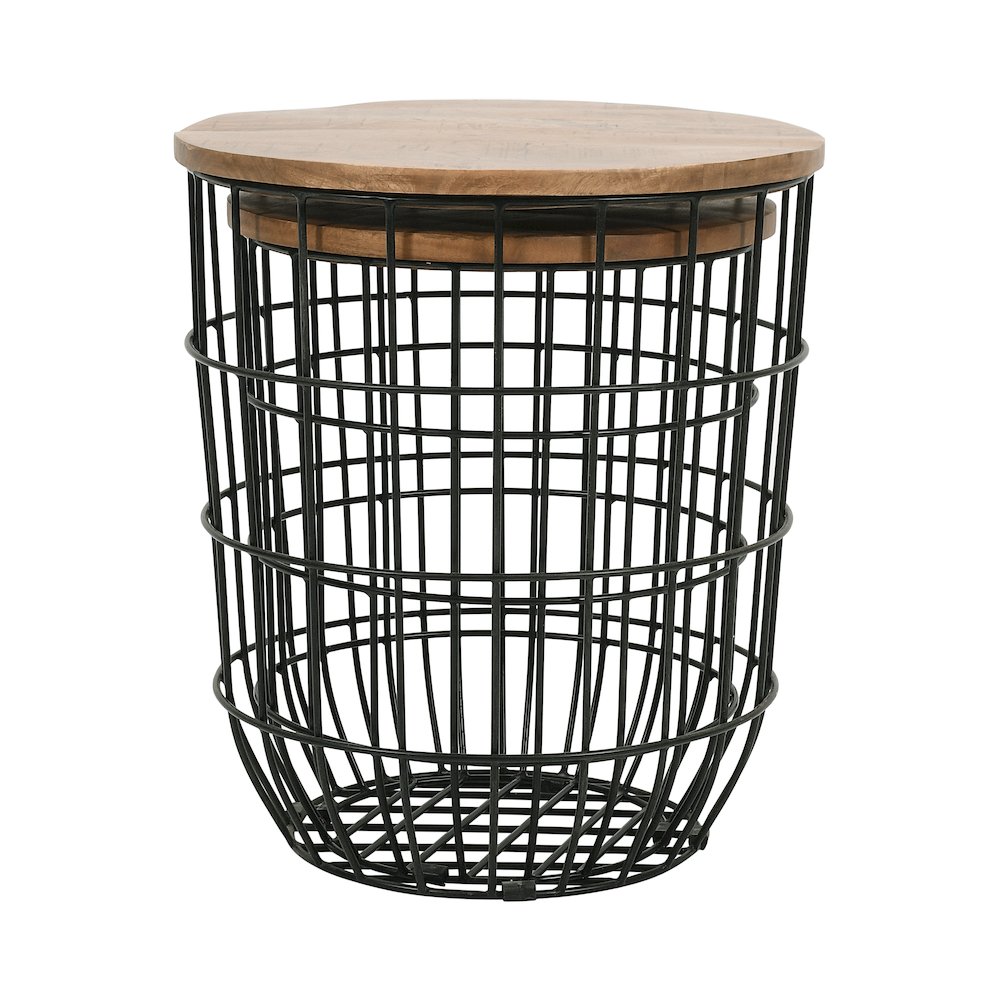 Global Archive Nested Storage Solid Wood and Metal Basket End Tables (Set of 2). Picture 7