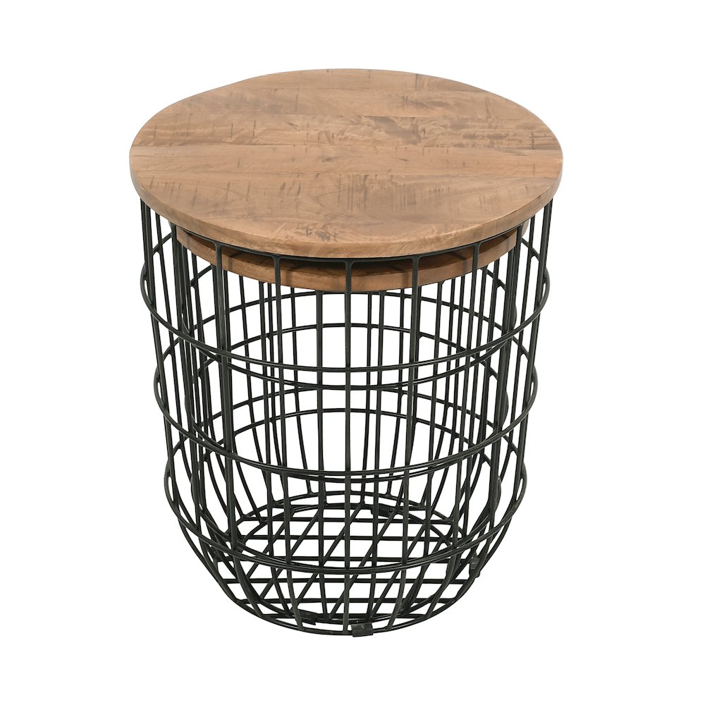 Global Archive Nested Storage Solid Wood and Metal Basket End Tables (Set of 2). Picture 5