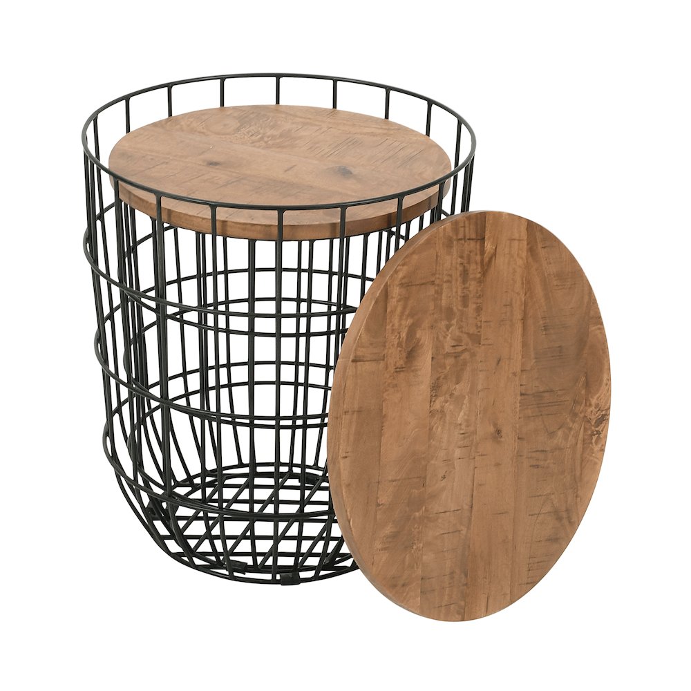 Global Archive Nested Storage Solid Wood and Metal Basket End Tables (Set of 2). Picture 4