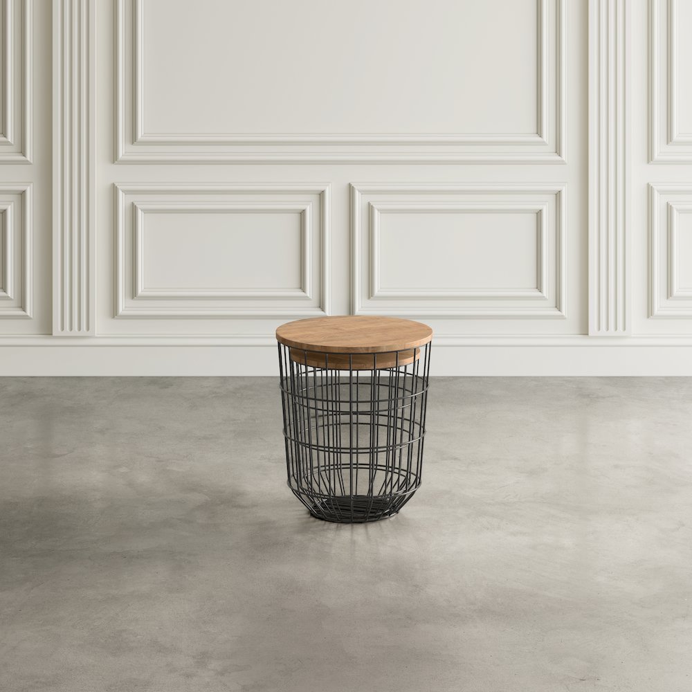 Global Archive Nested Storage Solid Wood and Metal Basket End Tables (Set of 2). Picture 10