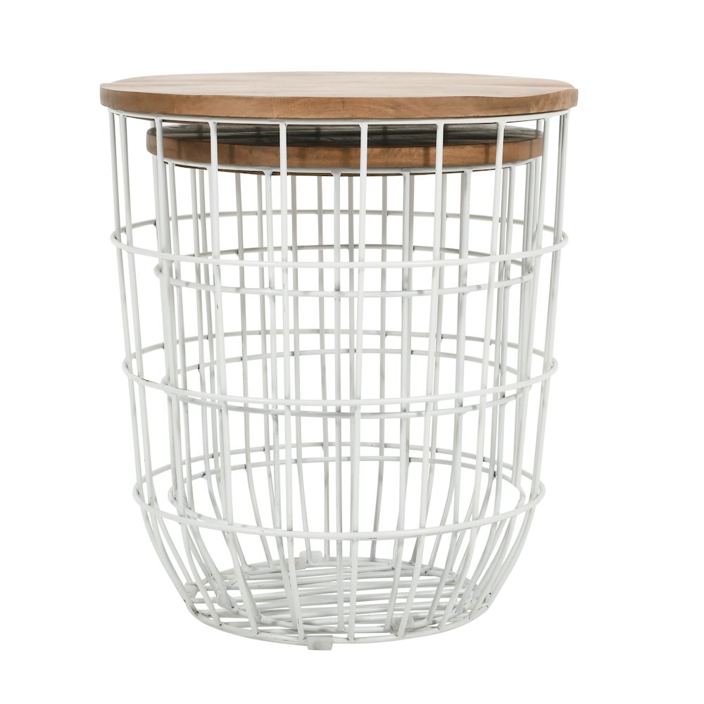 Global Archive Nested Storage Solid Wood and Metal Basket End Tables (Set of 2). Picture 7