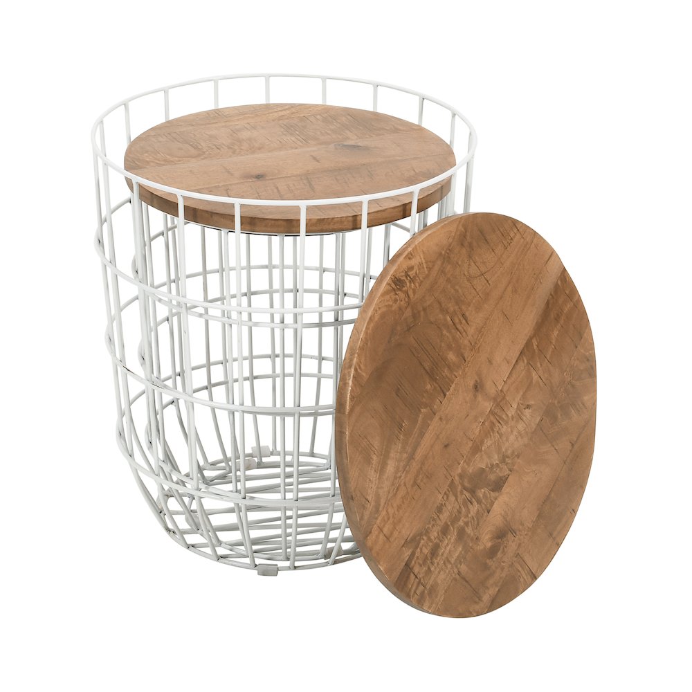 Global Archive Nested Storage Solid Wood and Metal Basket End Tables (Set of 2). Picture 4