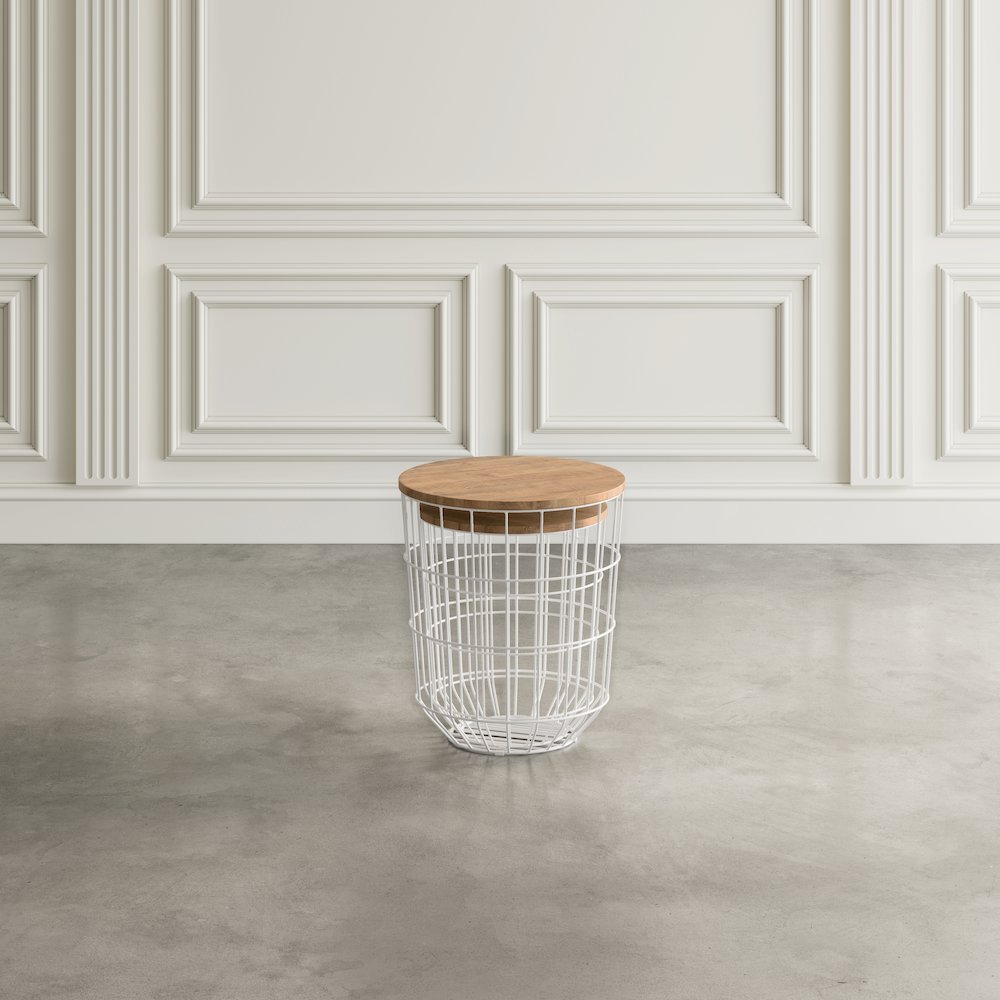 Global Archive Nested Storage Solid Wood and Metal Basket End Tables (Set of 2). Picture 9