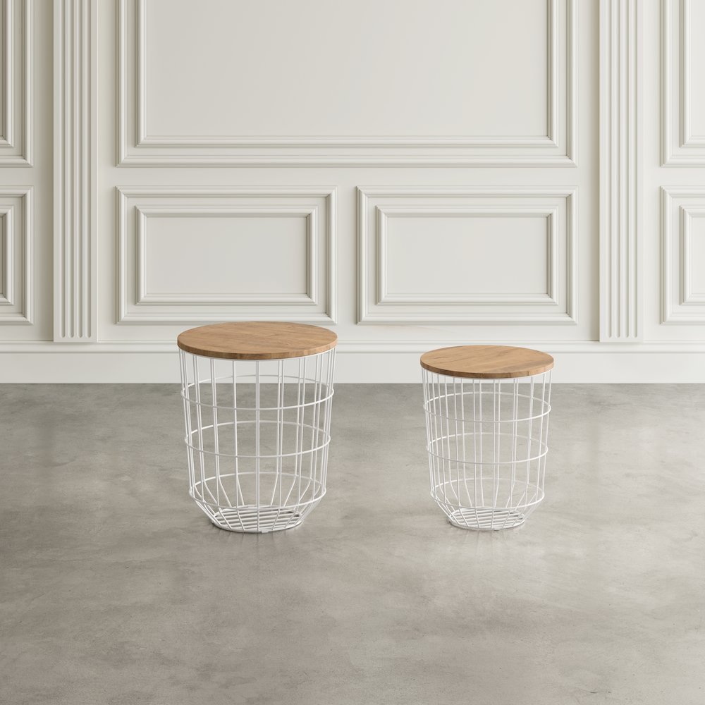 Global Archive Nested Storage Solid Wood and Metal Basket End Tables (Set of 2). Picture 10