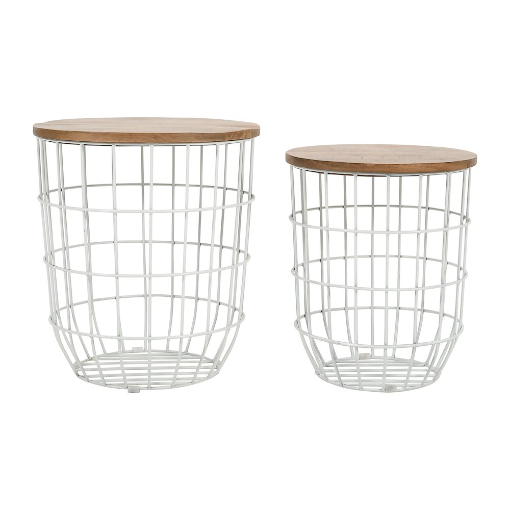 Global Archive Nested Storage Solid Wood and Metal Basket End Tables (Set of 2). Picture 2