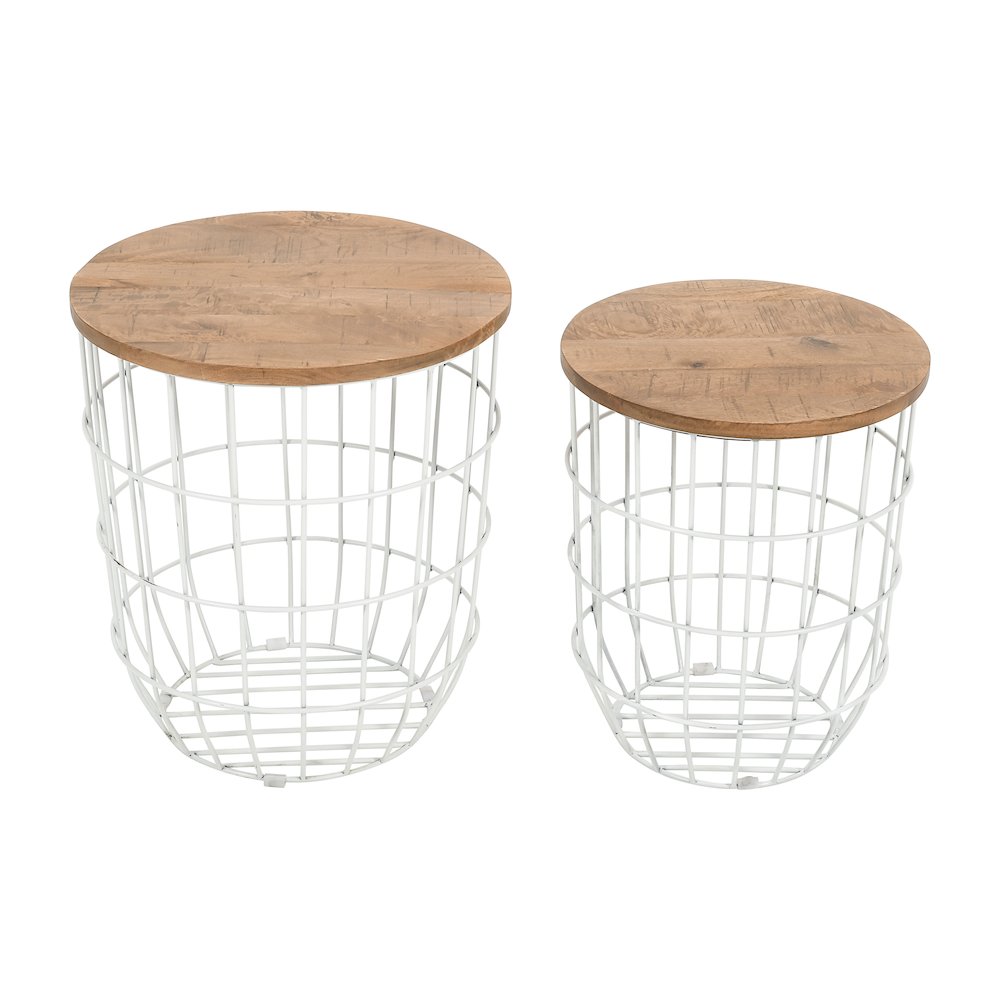 Global Archive Nested Storage Solid Wood and Metal Basket End Tables (Set of 2). Picture 1