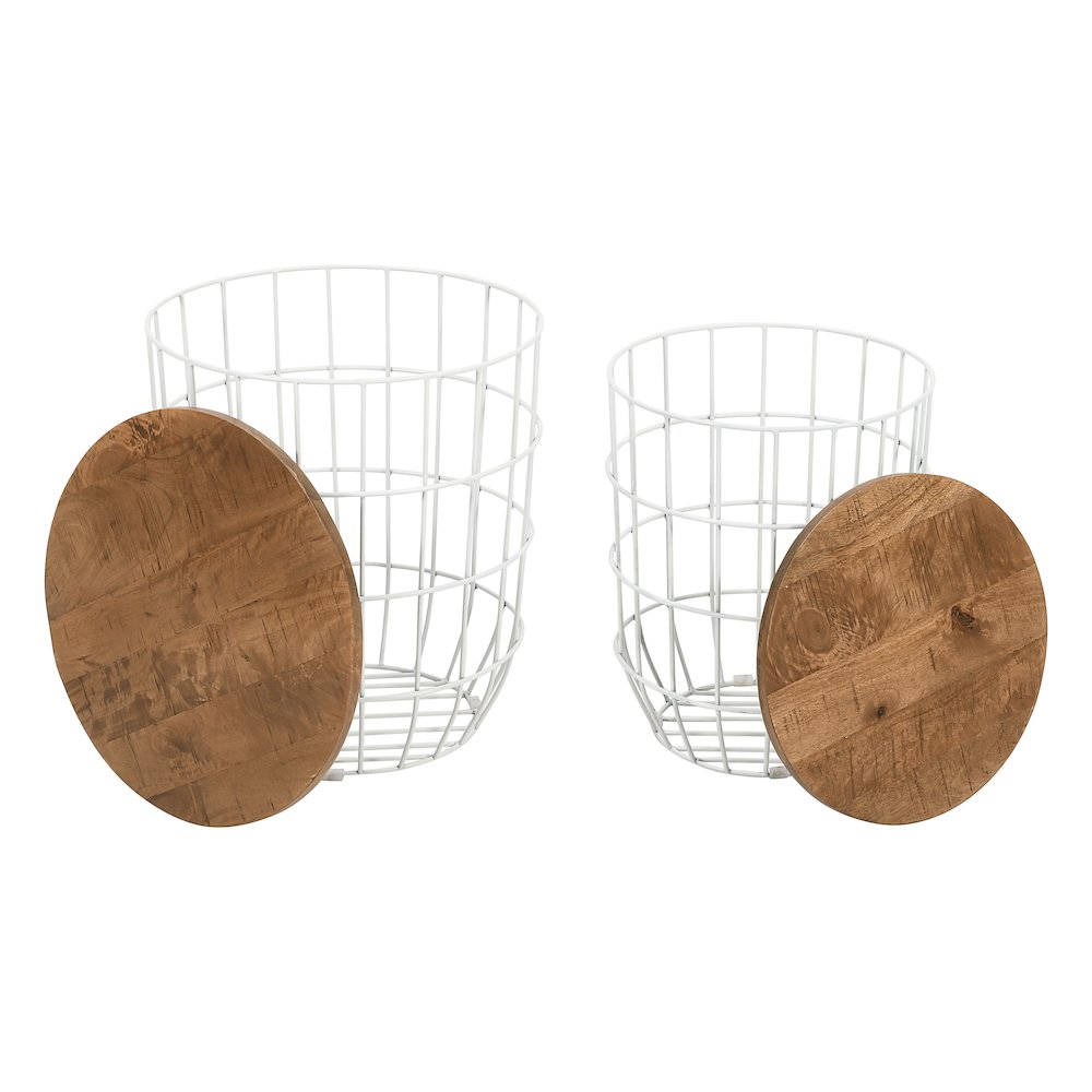 Global Archive Nested Storage Solid Wood and Metal Basket End Tables (Set of 2). Picture 5
