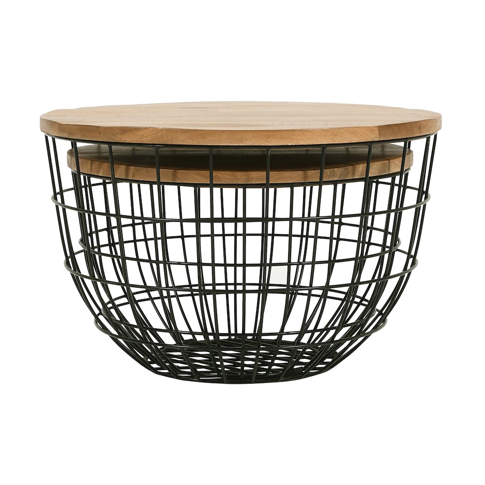 Rondo Nested Storage Solid Wood and Metal Basket Coffee Tables (Set of 2). Picture 7