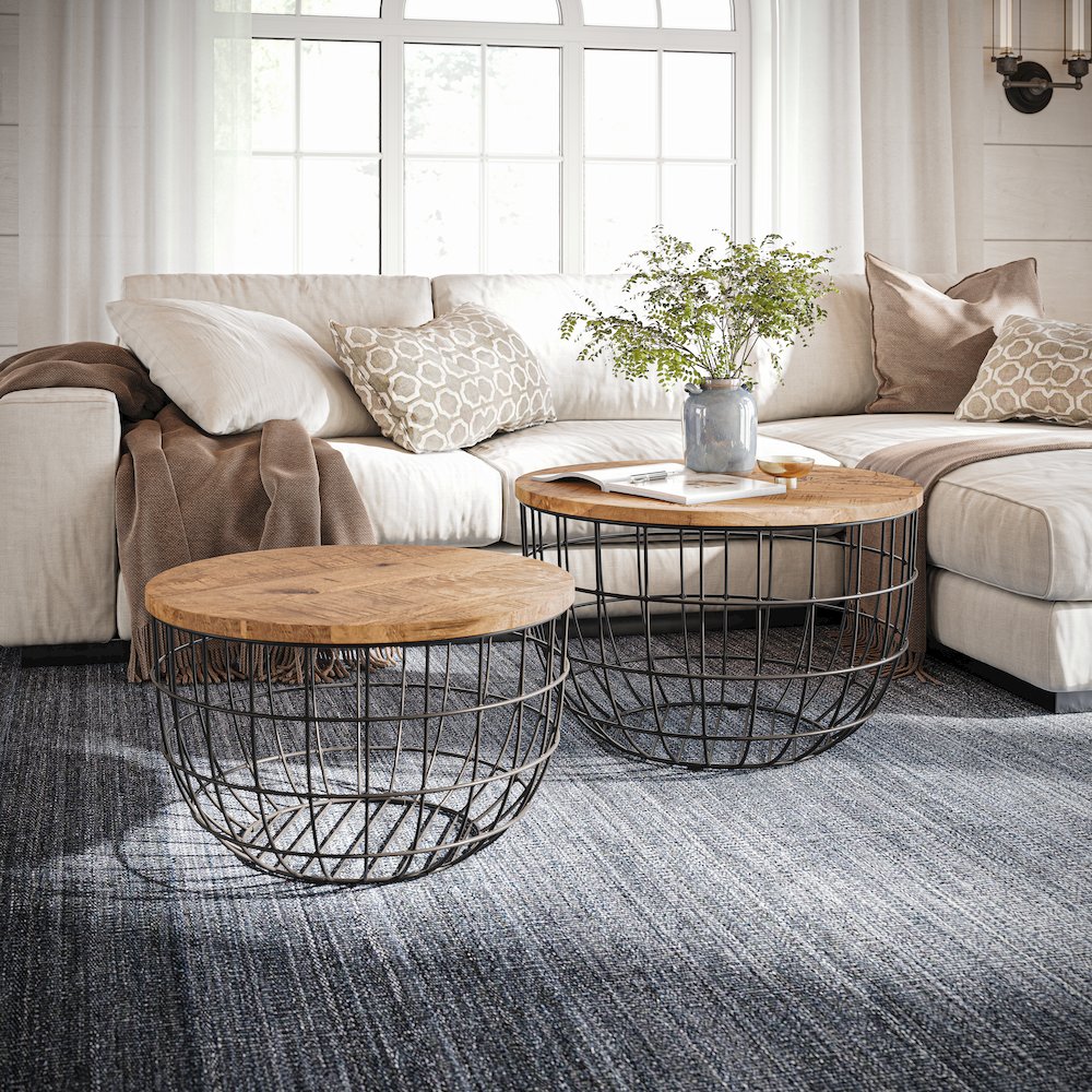 Rondo Nested Storage Solid Wood and Metal Basket Coffee Tables (Set of 2). Picture 8