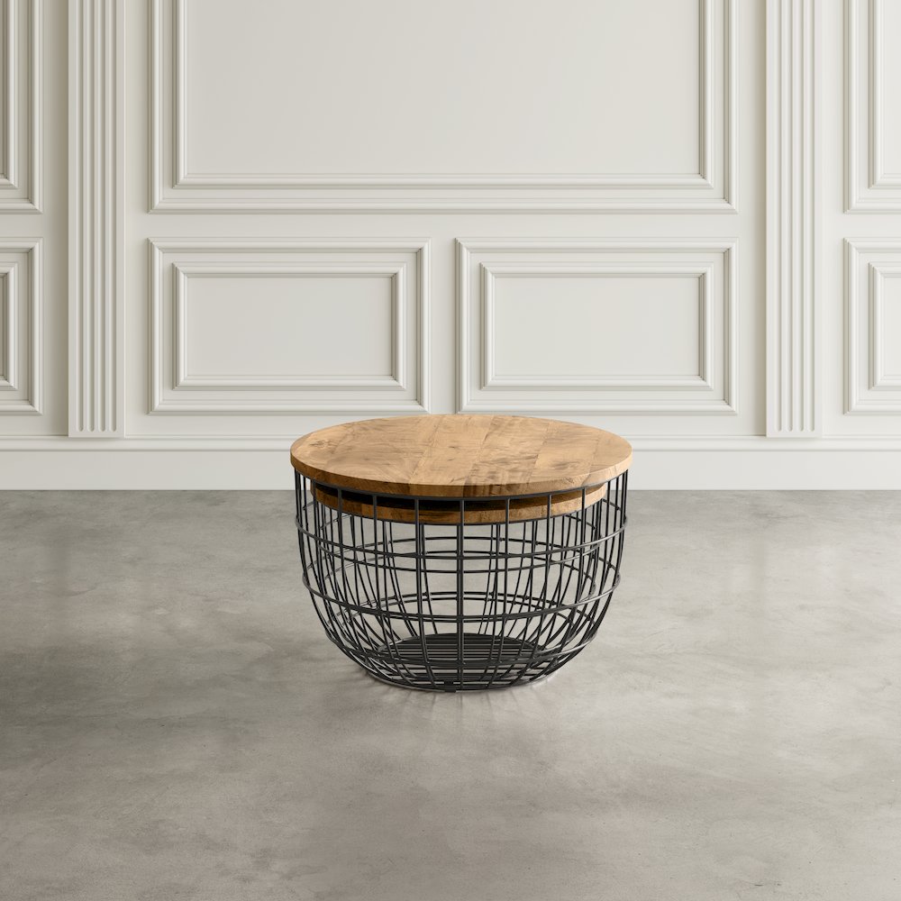 Rondo Nested Storage Solid Wood and Metal Basket Coffee Tables (Set of 2). Picture 9