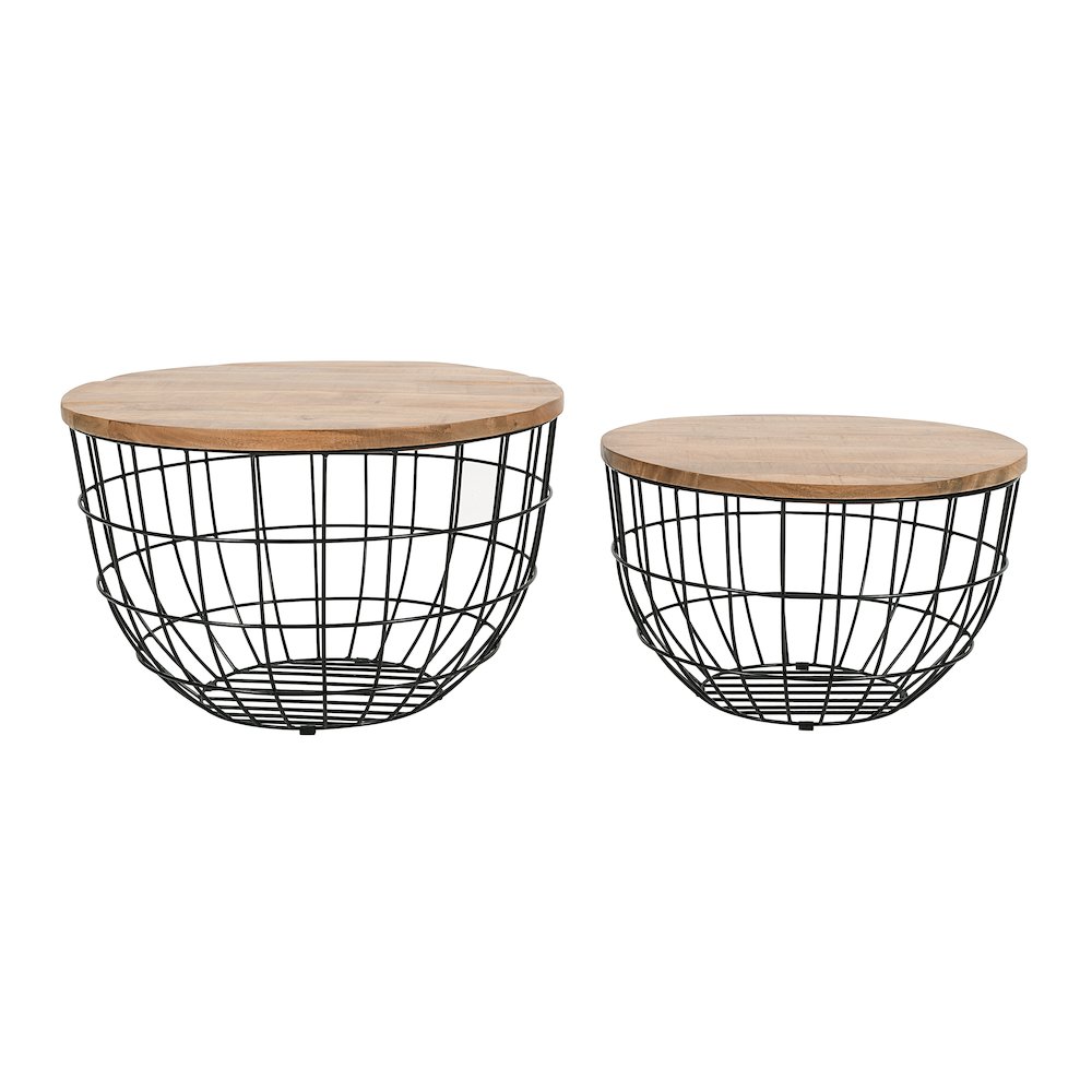 Rondo Nested Storage Solid Wood and Metal Basket Coffee Tables (Set of 2). Picture 1