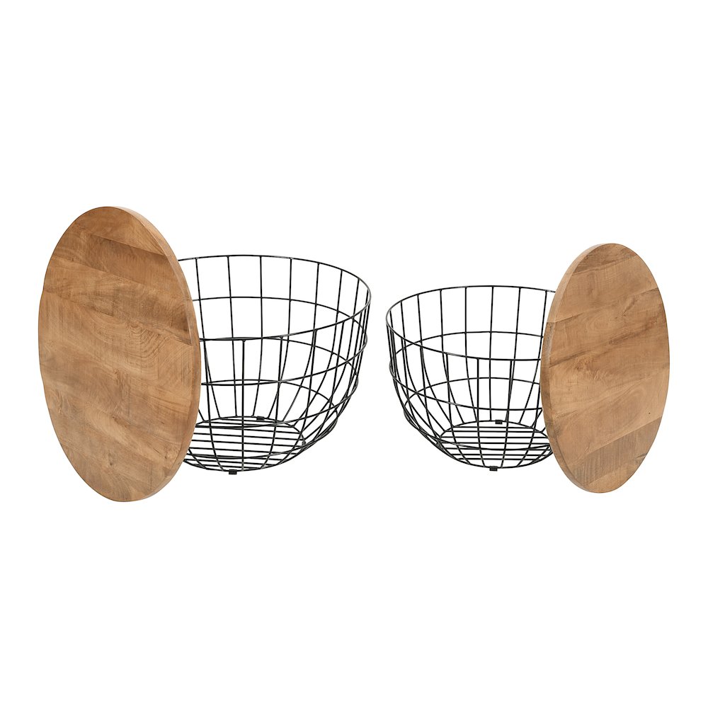 Rondo Nested Storage Solid Wood and Metal Basket Coffee Tables (Set of 2). Picture 5