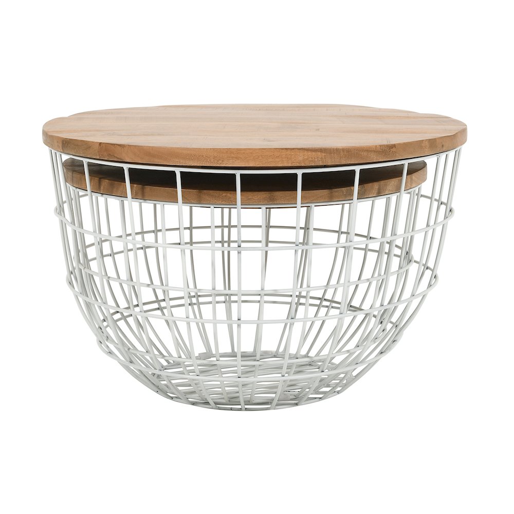 Rondo Nested Storage Solid Wood and Metal Basket Coffee Tables (Set of 2). Picture 7