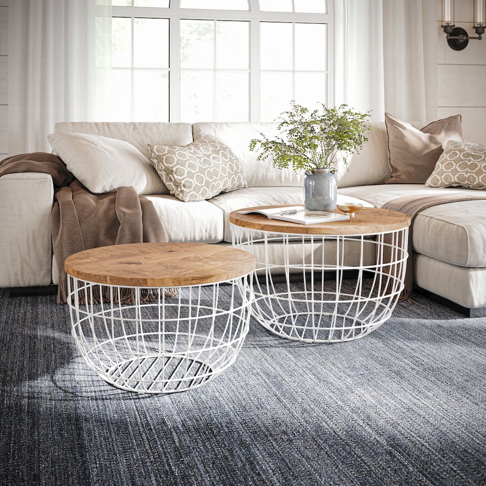 Rondo Nested Storage Solid Wood and Metal Basket Coffee Tables (Set of 2). Picture 8