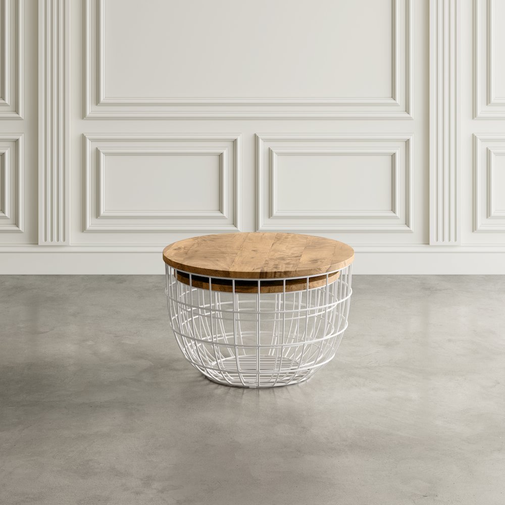 Rondo Nested Storage Solid Wood and Metal Basket Coffee Tables (Set of 2). Picture 9