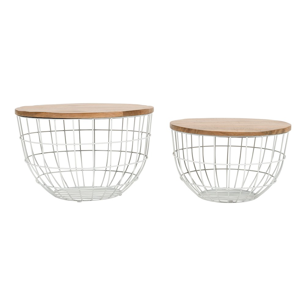Rondo Nested Storage Solid Wood and Metal Basket Coffee Tables (Set of 2). Picture 2
