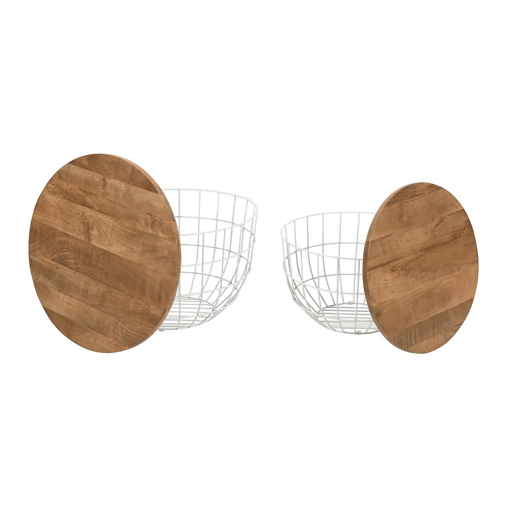 Rondo Nested Storage Solid Wood and Metal Basket Coffee Tables (Set of 2). Picture 5