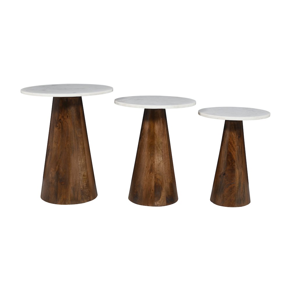 Nolan Marble Top Three Pack Solid Wood Accent Table Set. Picture 3