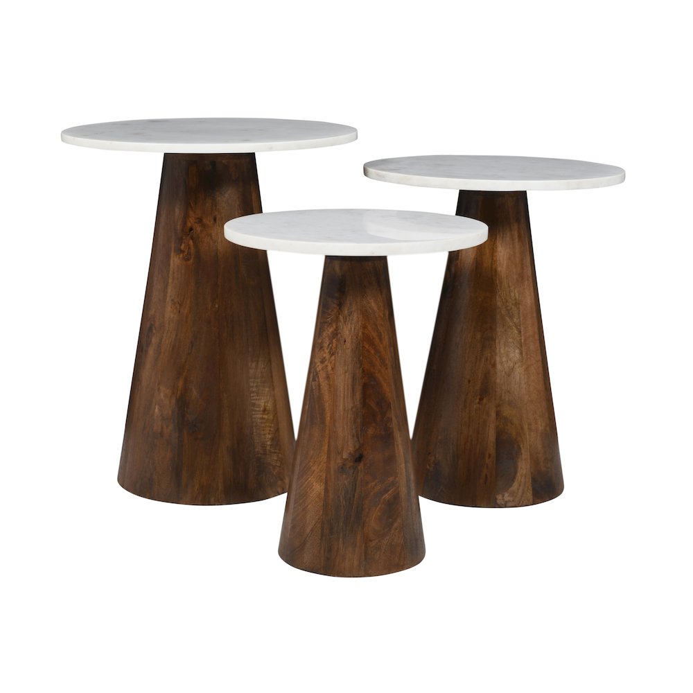Nolan Marble Top Three Pack Solid Wood Accent Table Set. Picture 1