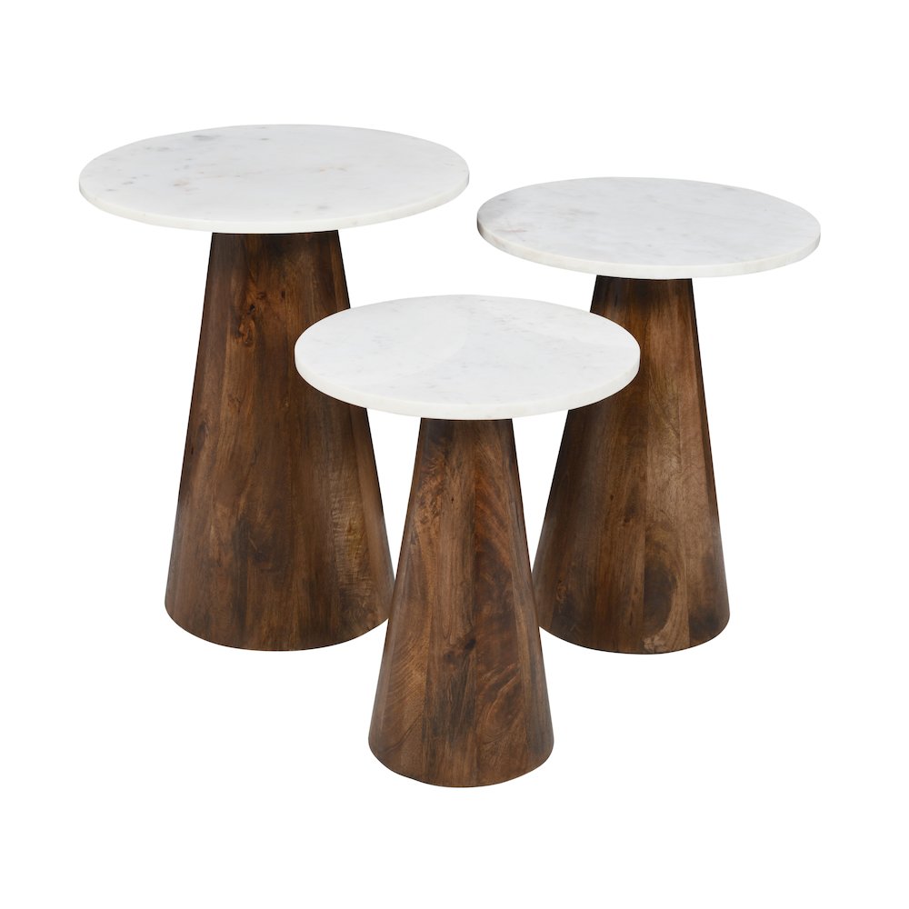 Nolan Marble Top Three Pack Solid Wood Accent Table Set. Picture 2