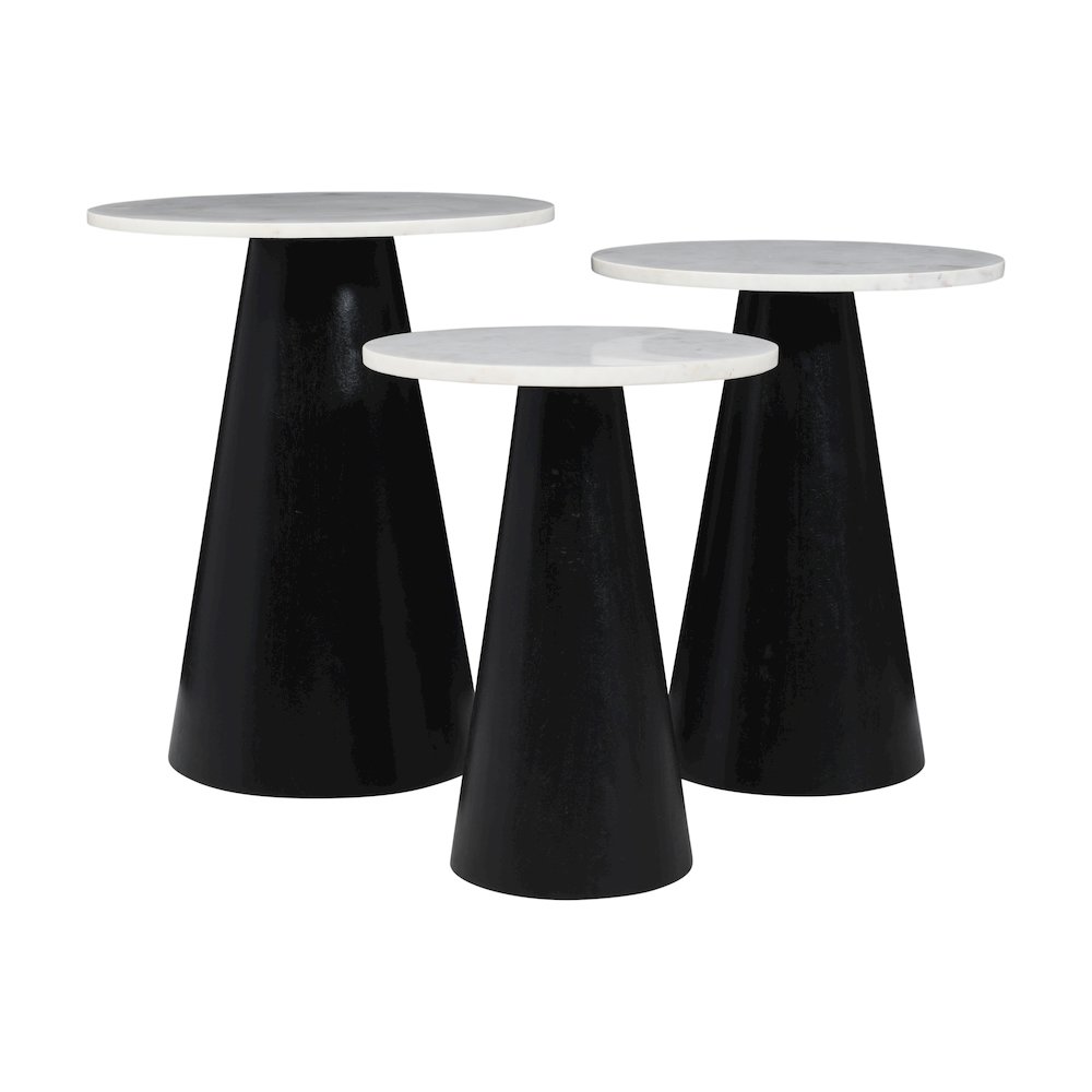 Nolan Marble Top Three Pack Solid Wood Accent Table Set. Picture 2
