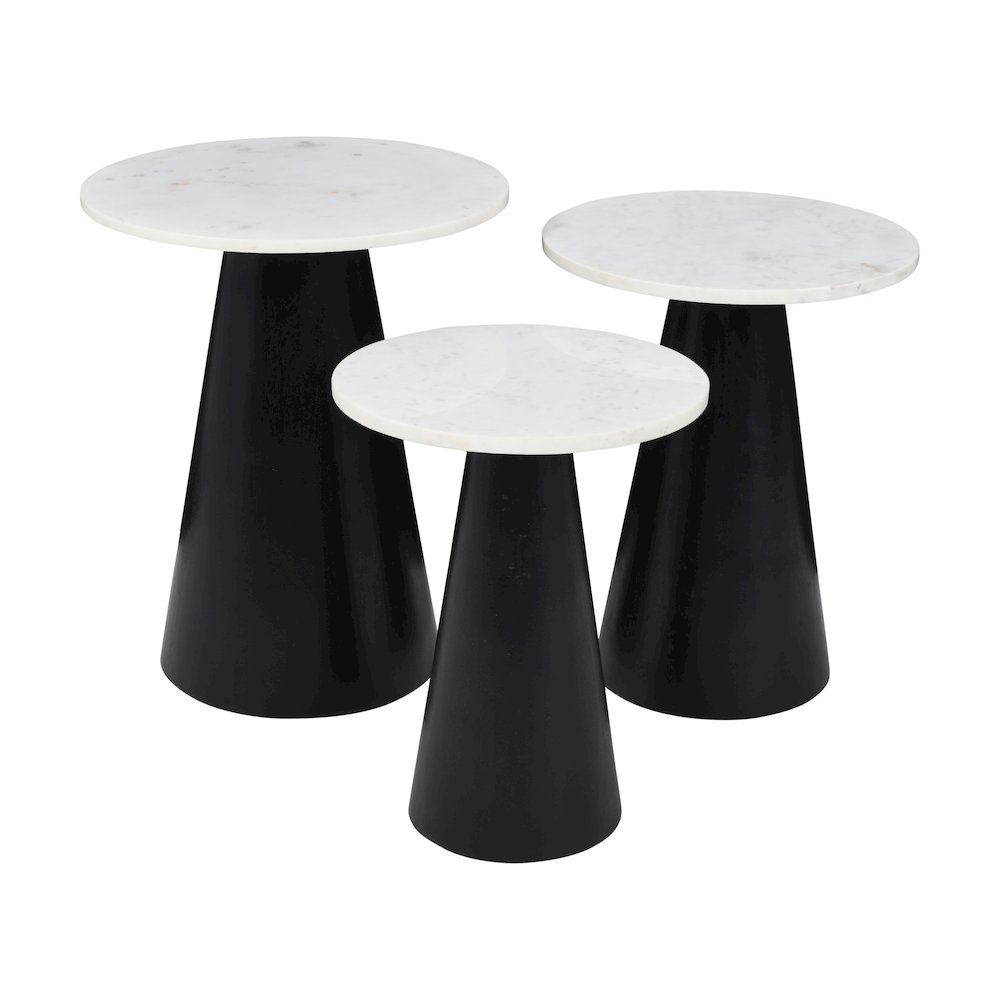 Nolan Marble Top Three Pack Solid Wood Accent Table Set. Picture 1