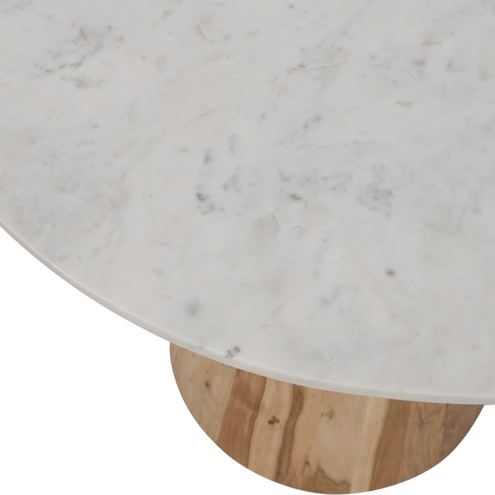 Nolan Luxury Mid-Century Modern 30" Round Marble and Wood Pedestal Dining Table. Picture 3