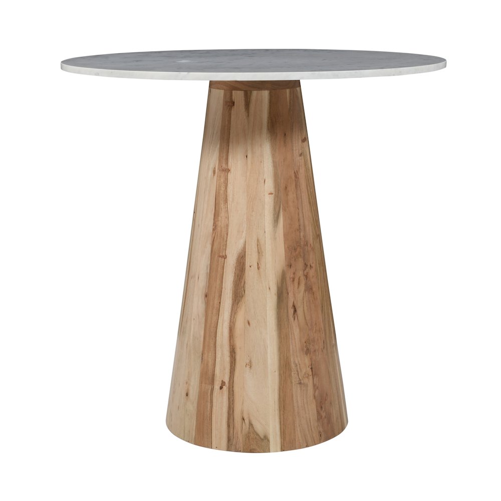 Nolan Luxury Mid-Century Modern 30" Round Marble and Wood Pedestal Dining Table. Picture 1