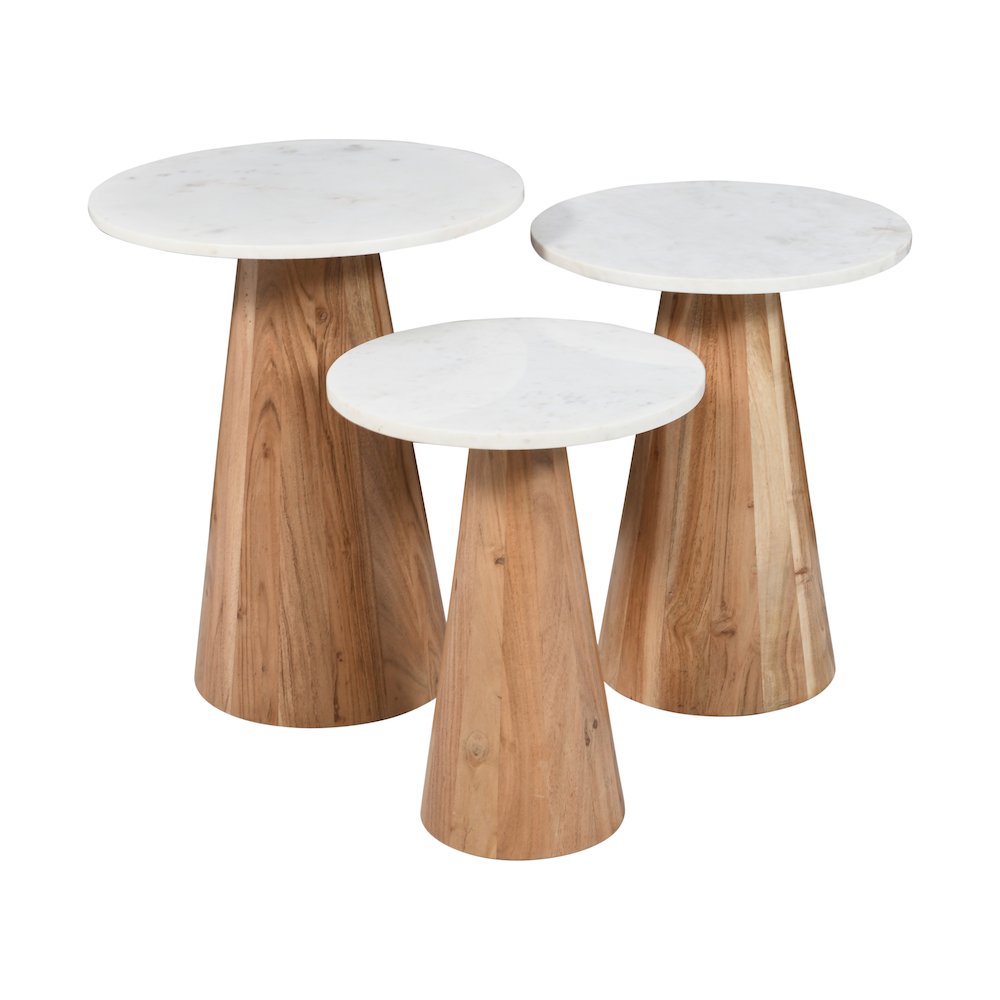 Nolan Marble Top Three Pack Solid Wood Accent Table Set. Picture 1