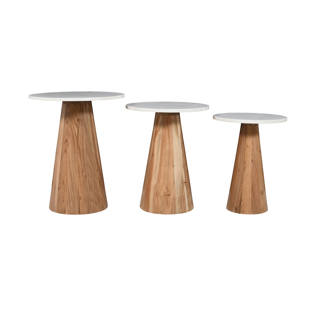 Nolan Marble Top Three Pack Solid Wood Accent Table Set. Picture 3