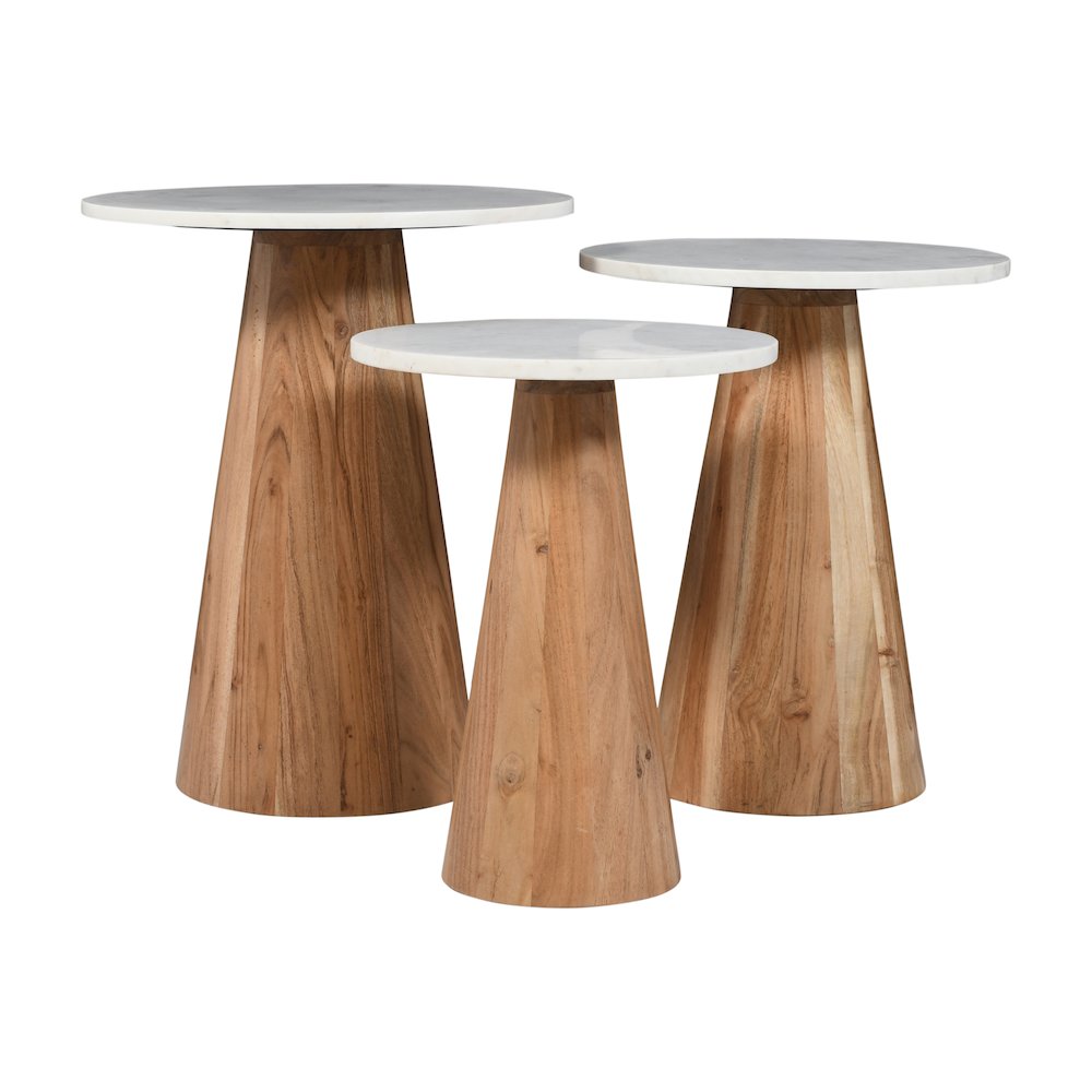Nolan Marble Top Three Pack Solid Wood Accent Table Set. Picture 2
