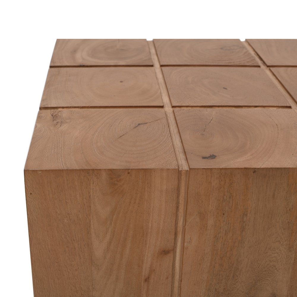 Sequoia 22" Solid Wood Modern Rustic Cube Carved End Table. Picture 3