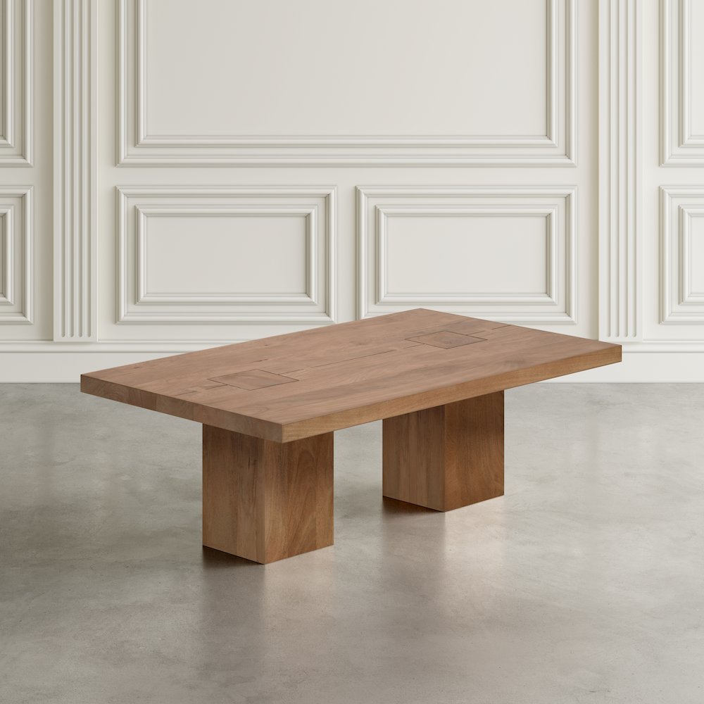 Modern Rustic 54" Solid Wood Double Pedestal Coffee Table. Picture 10