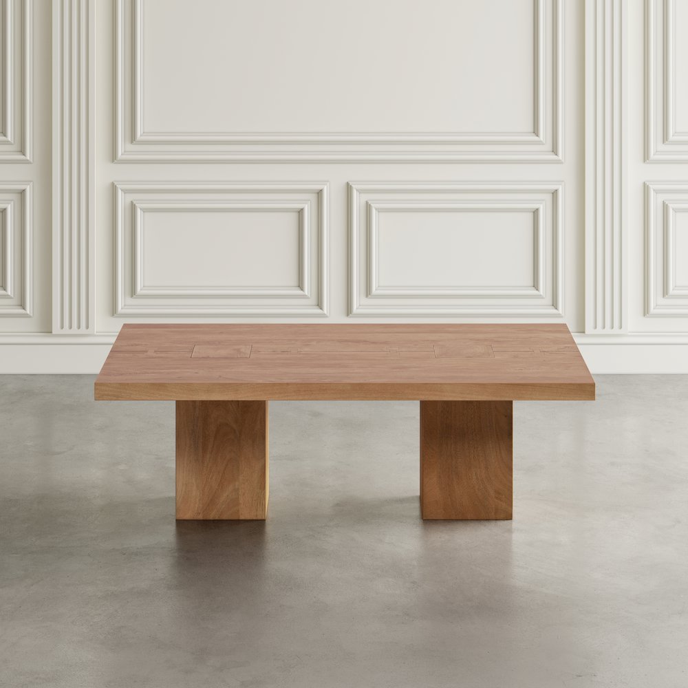 Modern Rustic 54" Solid Wood Double Pedestal Coffee Table. Picture 9