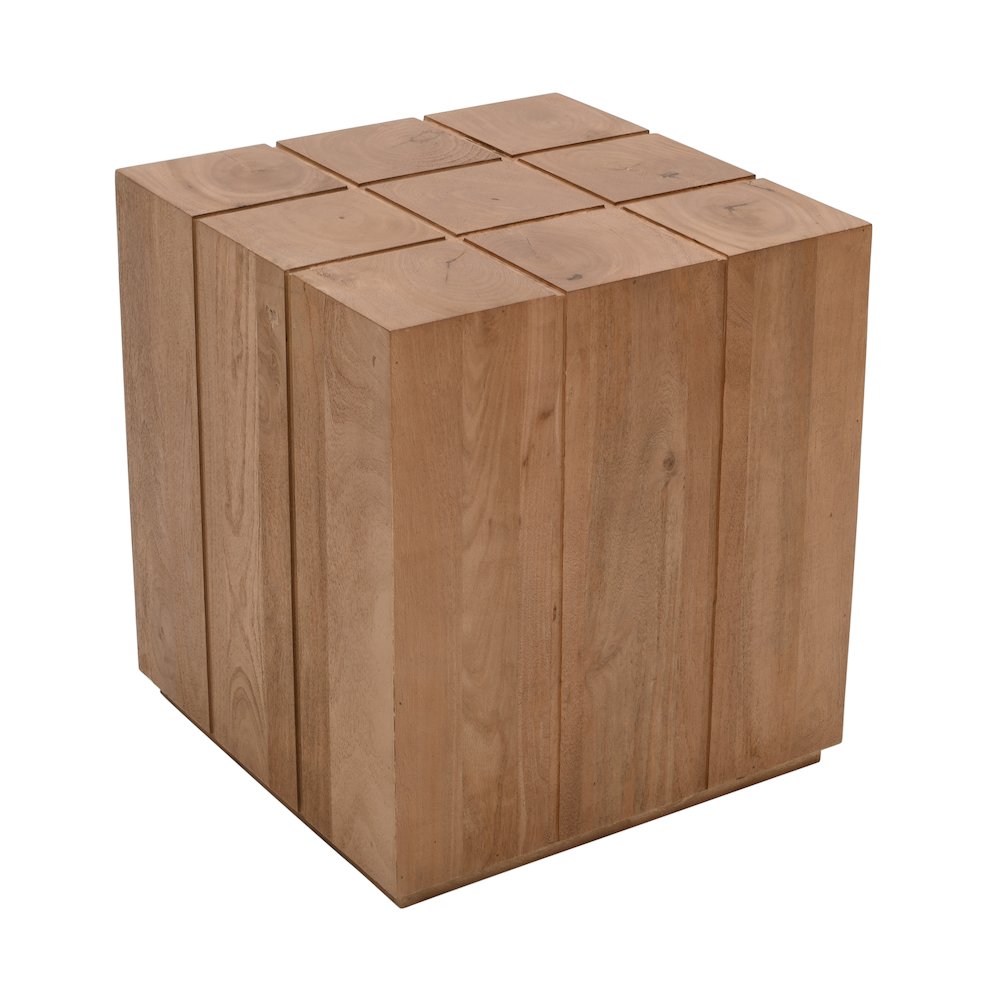 Sequoia 22" Solid Wood Modern Rustic Cube Carved End Table. Picture 2
